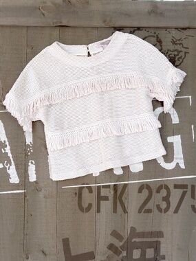 Forever 21 Knit Cotton Crop Top With Finge Off White